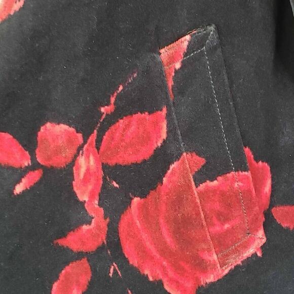 Talbots Blazer Jacket Womens Size 10p Petite Black Velvet Red Rose Cotton - Picture 5 of 9